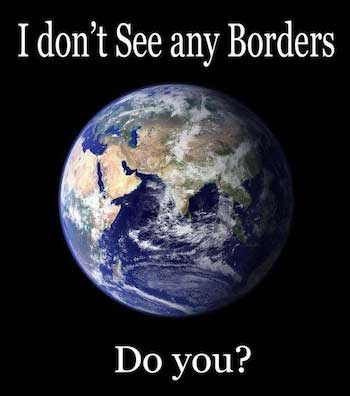 The Earth and the Continents with a caption: I don't See any Borders